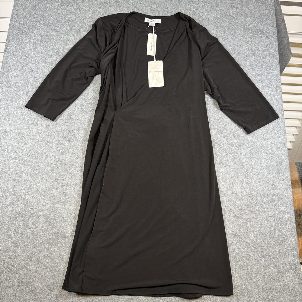 Tommy Bahama Dress Womens XL Black Clara 3/4 Sleeve Ruched Sheath Knee Length - Picture 1 of 7